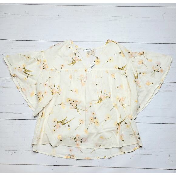Madewell Flutter Sleeve Rhyme Top Floral Cream Cotton V Neck Lightweight Small - Picture 3 of 7
